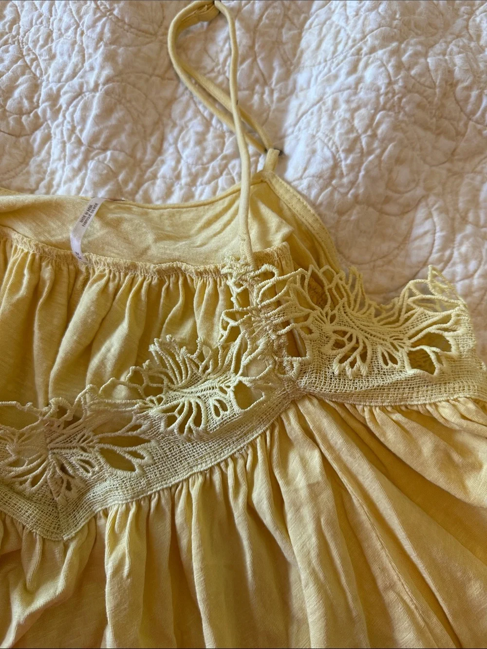 Free People Yellow Lace-Trim Spaghetti Strap Camisole
